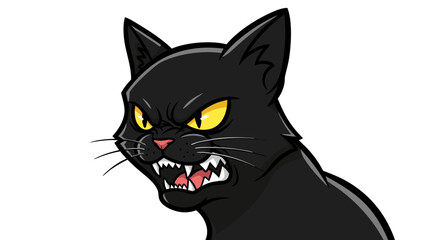 Vector SVG Illustration of Aggressive Black Cat with Sharp Teeth in Modern Flat Style for Digital Design