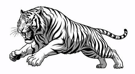 Vector SVG Illustration of a Fierce Tiger in Geometric Modern Style with Black and White Color Scheme