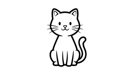 Obraz premium Vector Minimalist Line Art SVG Illustration of Cat with Curved Tail in Black on White Background for Web and Digital Use