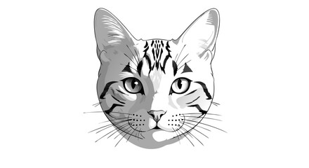 Vector Line Art SVG Illustration of a Cat Head in Minimalist Black and White Style for Digital and Web Use