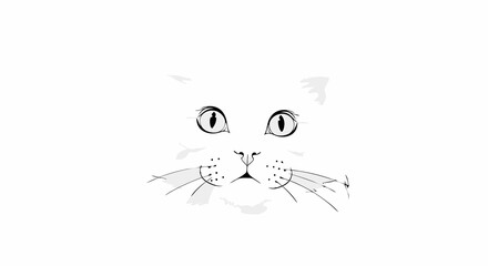 Vector Minimalist Line Art SVG Illustration of Cat Face with Large Eyes and Whiskers in Black and White Flat Design
