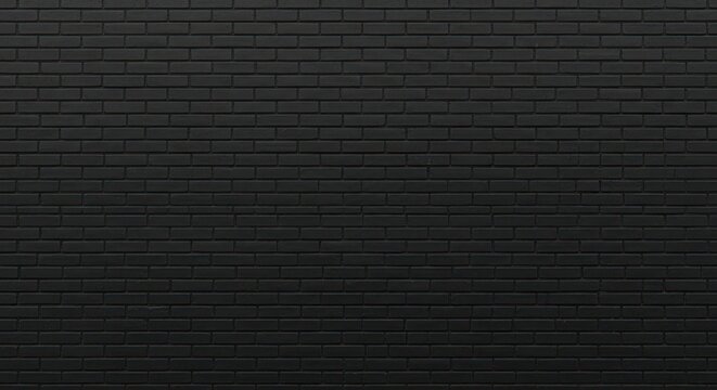 Black brick wall, smooth, evenly spaced in a uniform, repeating pattern - Powered by Adobe