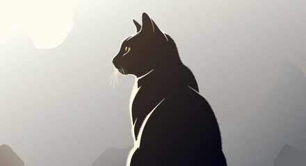 Minimalist Vector SVG Illustration of Black Cat Silhouette in Modern Flat Style with Subtle Gradient Colors