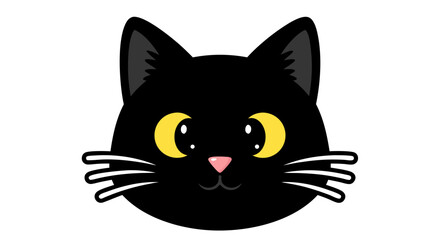 Vector SVG Illustration of Cute Black Cat Head in Flat Design Style with Yellow Eyes and Pink Nose for Digital and Web Use