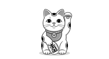 Cute Maneki-Neko Vector SVG Illustration with Minimalist Line Art Style in Black and White