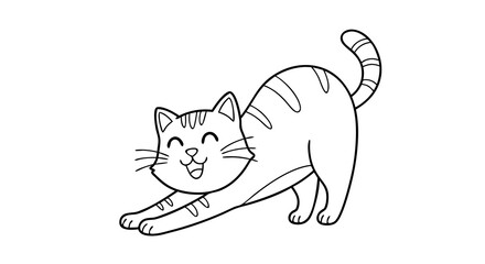 Vector Minimalist Line Art SVG Illustration of Playful Cat in Flat Style with Black Outline on White Background