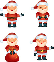 Santa Claus figures on a white background with different emotions and gestures