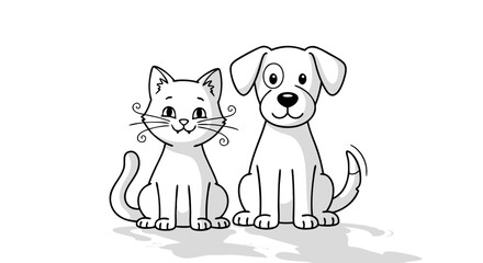 Cute Animal Vector SVG Illustration of Cat and Dog in Modern Flat Style with Monochrome Gray Palette