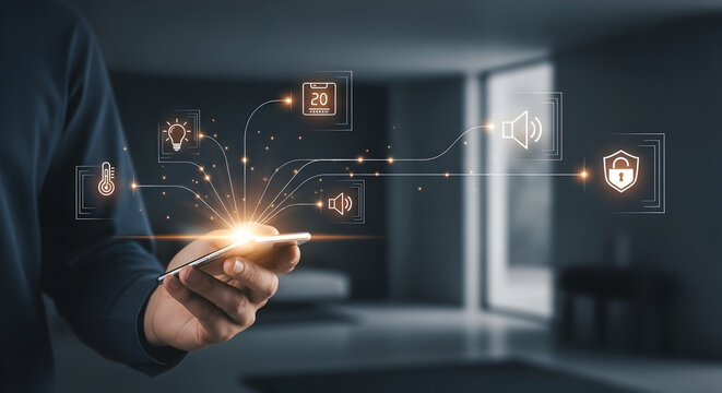 Controlling smart home devices and security with a phone app - Powered by Adobe