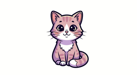 Cute Cartoon Vector SVG Illustration of Cat with Big Eyes in Minimalist Flat Style with Pink and Gray Colors for Kids and Animal Themes