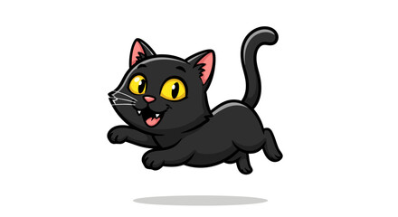Cute Cartoon Vector SVG Illustration of Playful Black Cat with Yellow Eyes in Flat Design Style for Children's Media