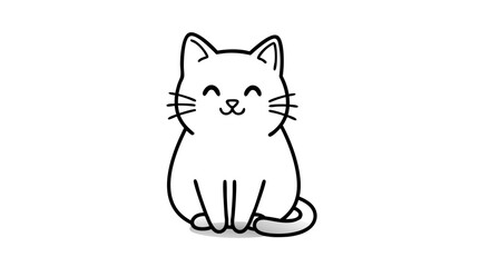 Vector Minimalist Line Art SVG Illustration of a Smiling Cat in Black and White Flat Design