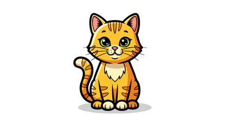 Cute Cartoon SVG Illustration of a Cat with Green Eyes in Flat Design Style Featuring Orange Stripes and Pink Inner Ears Perfect for Children's Digital Content