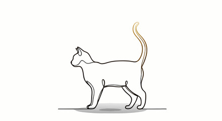 Vector Minimalist Line Art SVG Illustration of Cat in Flat Design Style with Monochrome Black and Light Brown Colors for Digital Use