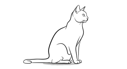 Vector Minimalist Line Art SVG Illustration of a Sitting Cat in Black on White Background in Modern Flat Style