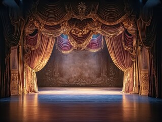 Fototapeta premium high definition image of The stage is empty with a backdrop decorated in natural colors Entertainment programs Opera lighting design stage lighting
