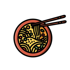 Minimal vector icon of a bowl of noodles with chopsticks, flat design