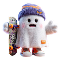 Ghost Skater Dude A cute ghost with skateboard on dark backdrop.