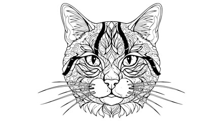 Vector Line Art SVG Illustration of a Cat Head with Intricate Patterns in Modern Minimalist Style Black and White