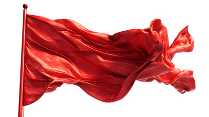 HD realistic waving red flag in wind isolated on white or white png