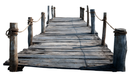 HD realistic old wooden pier isolated on white or white png