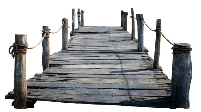Fototapeta HD realistic old wooden pier isolated on white or white png