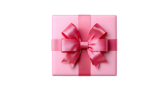 pink square gift box top view for celebration isolated on white