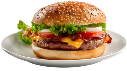 HD realistic hamburger served on round plate
