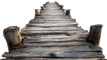 HD realistic old wooden pier isolated on white or white png