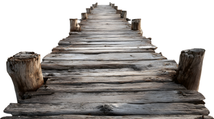 HD realistic old wooden pier isolated on white or white png