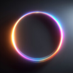 glowing, multicolored circular ring hovers against a dark gradient background, radiating vibrant energy and futuristic elegance