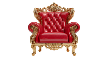 royal red armchair with gold accents isolated on white background