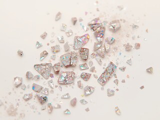 Scattered Reflections Faceted Shards on a Light Surface, Minimalist Abstract Composition.