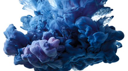 dark blue and violet ink swirling underwater isolated on white