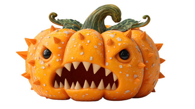 HD realistic illustration 3d cartoon funny scary cute pumpkin for halloween isolated on white or white png