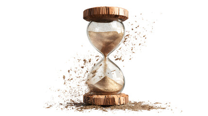 HD realistic hourglass with flowing sand mid-turn isolated on white