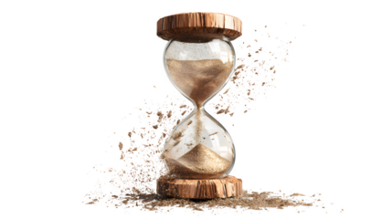 HD realistic hourglass with flowing sand mid-turn isolated on white
