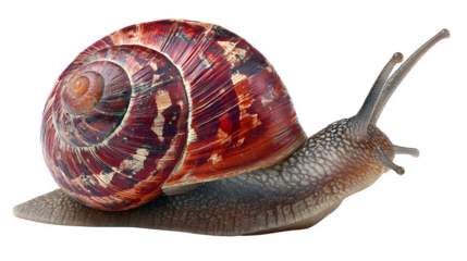 Burgundy garden snail with shell isolated on white