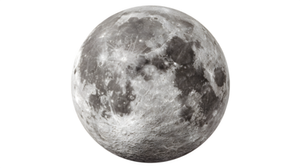 bright full moon globe in grey tones isolated on white