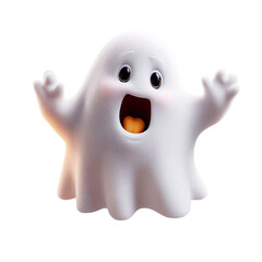 Ghostly Surprise Cute White Boo with Open Mouth and Raised Hands on Black.