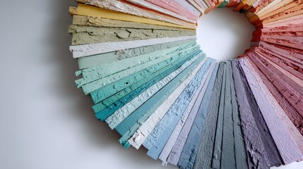 Textured planks arranged in a spectrum circle