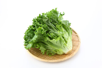 笊に盛ったグリーンリーフレタス　白バック
