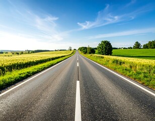 Naklejka premium Open road through a summer landscape