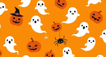 Halloween Scene with Orange Background and Bat Elements