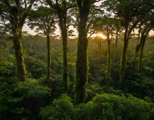 Obraz premium The beautiful and green forest of the Amazon at sunset.