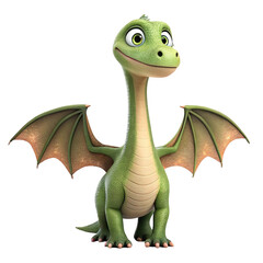 Obraz premium Cute baby green dragon with large wings and expressive eyes isolated on transparent background