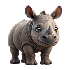 Fototapeta premium Adorable baby rhinoceros with big eyes standing and looking forward isolated on transparent background