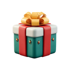 Gift Box Joy Festive present with gold bow  red ribbon on black backdrop.