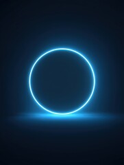 Obraz premium Blue circle is lit up in the dark. Circle is illuminated and he is floating in the air
