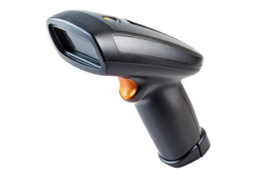 Modern handheld barcode scanner isolated object for retail and inventory management transparent background